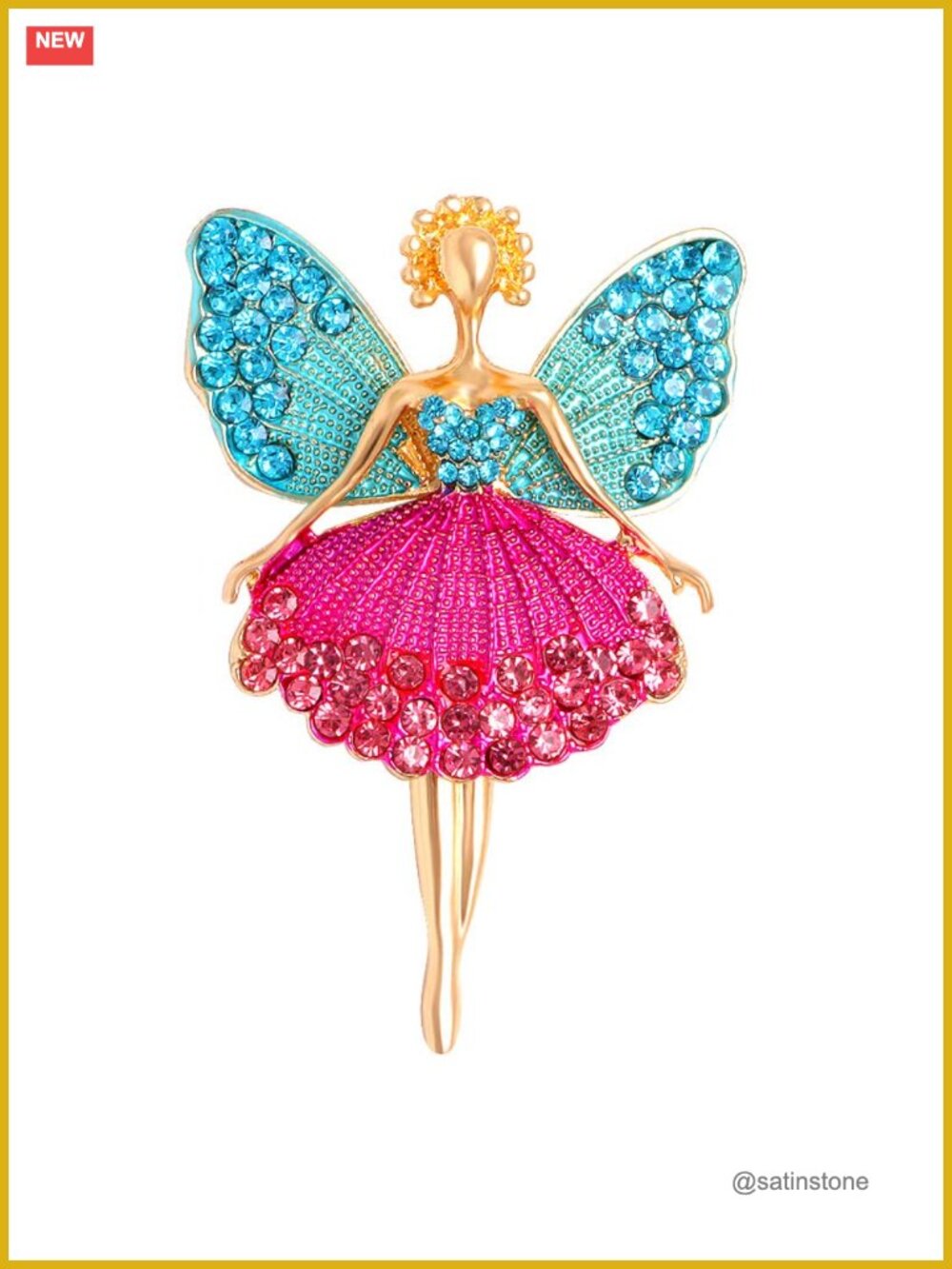 ONLYJUMP Dainty Rhinestone Ballerina Brooch with Angel Wings Fairy Pin